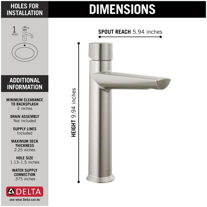 Delta Galeon 1.2 GPM Knurled Knob Single Hole Bathroom Faucet Less