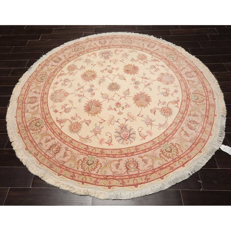 6'6''x6'6'' Hand Knotted Round 400 KPSI Wool Ivory Rug - 6' 6'' x 6' 6''-Round