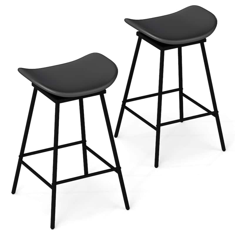 Costway Swivel Barstools Set of 2/4 Faux Leather Upholstered Backless - See Details - Black-2 PCS