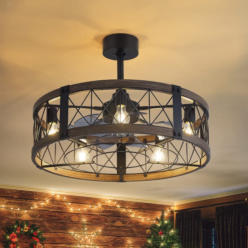 21-In LED Chandelier Ceiling Fan with Light Remote(3-blade) - Black