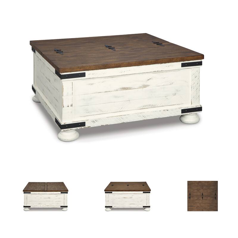 Signature Design by Ashley Wystfield Antiqued Ivory and Brown Pine Coffee Table