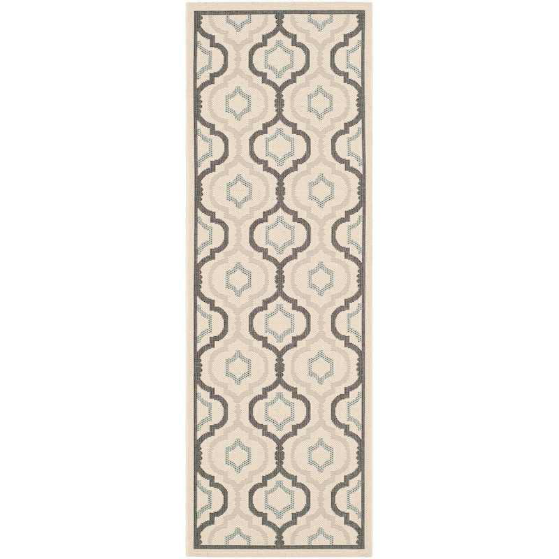 SAFAVIEH Courtyard Oyvor Indoor/ Outdoor Waterproof Patio Backyard Rug - 2'3" x 12' Runner - Ivory/Black