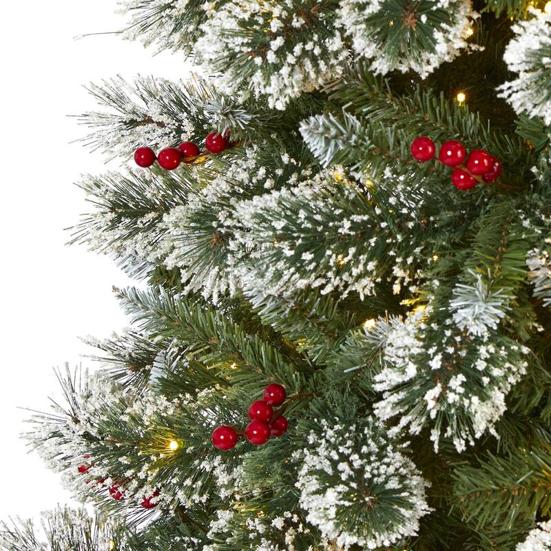 8’ Frosted Swiss Pine Berries Artificial Christmas Tree Warm Clear LED - 8 Foot