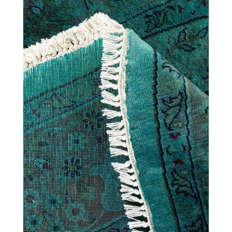 Overton Hand Knotted Wool Vintage Inspired Modern Contemporary Overdyed Blue Round Area Rug - 5' 8" x 5' 9"