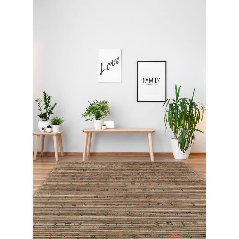 ECARPETGALLERY Hand Loomed Kashkuli Gabbeh Taupe Wool Rug - 4'11 x 7'10