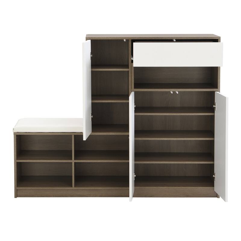 Multi-functional Shoe Bench Entryway with Storage,Padded Seat and Adjustable Shelves