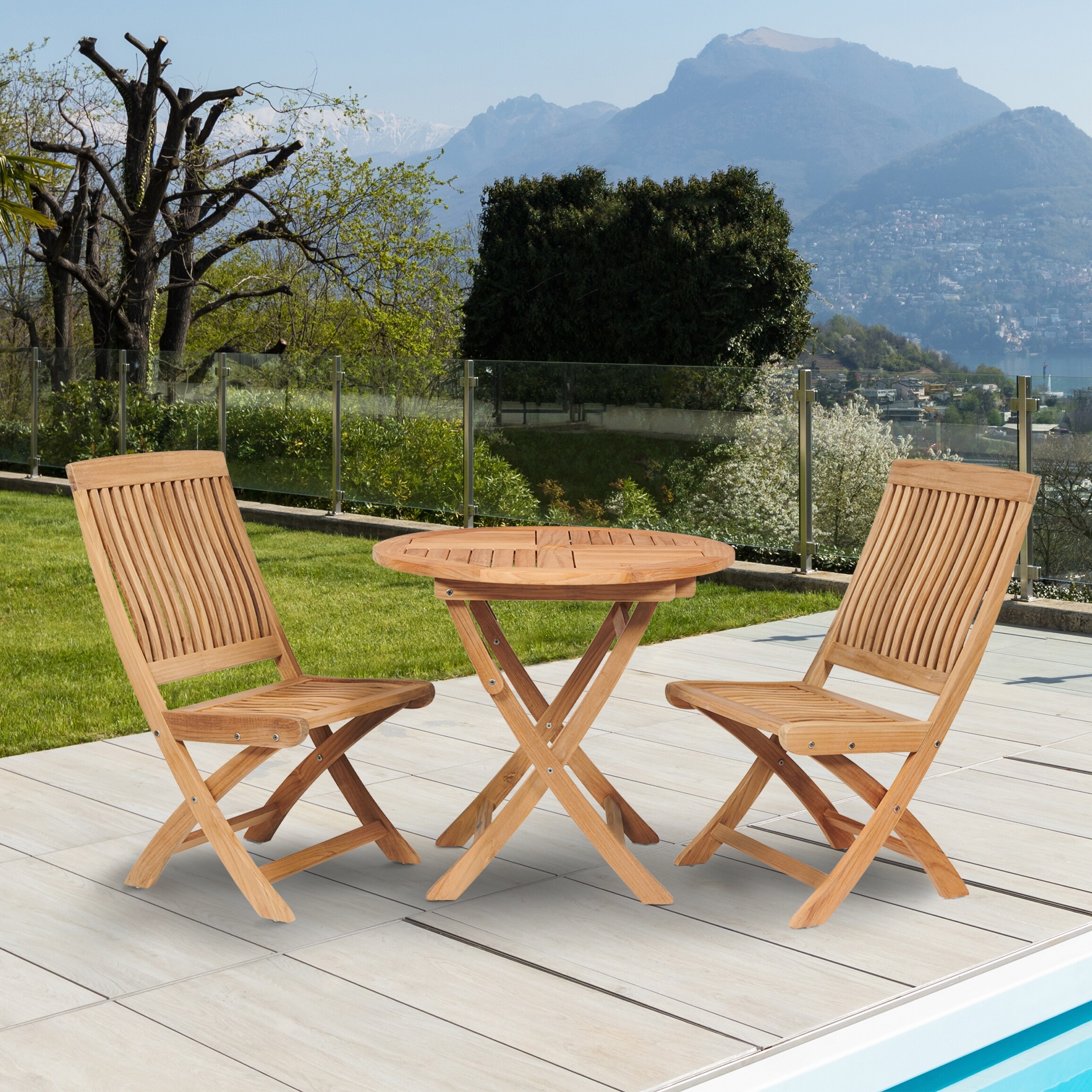 Shop Valencia Round Teak Folding Outdoor Dining Table With