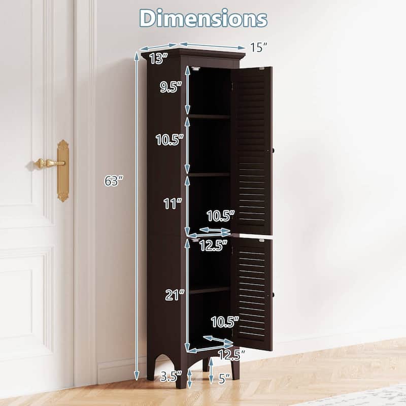 Costway Tall Bathroom Floor Cabinet Narrow Linen Tower with 2 Doors & - See Details