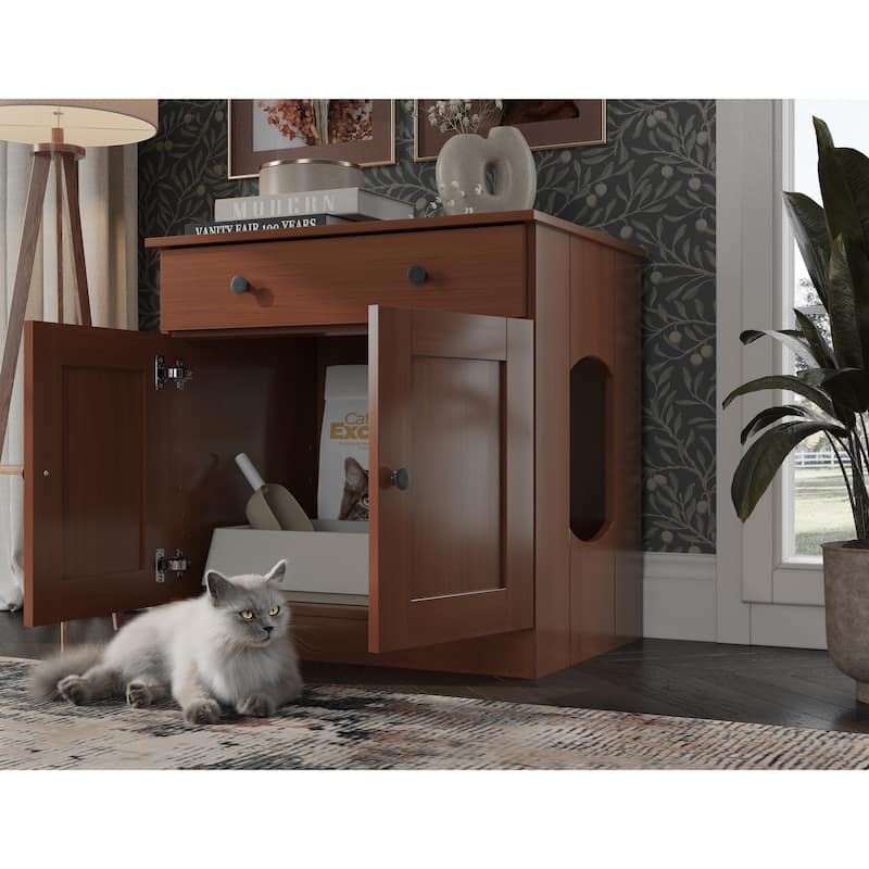 Palace Imports 100% Solid Wood Ziva 2-Door Cat Litter Box Enclosure with 2-Drawers