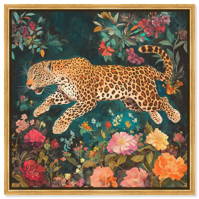 Tigers and Blooms Canvas by Art Remedy - Gold - 16" x 16"