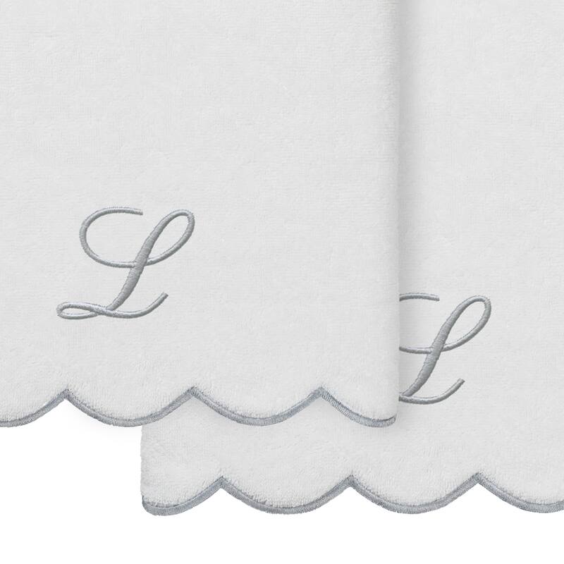 Authentic Hotel and Spa 100% Turkish Cotton Grey ADORNIA Scallop Personalized 2 Piece Bath Towel Set - 2 Bath Towels