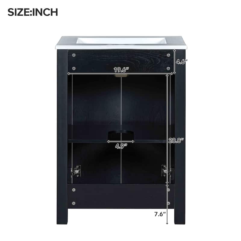 Freestanding Bathroom Vanity Set of 2, Weathered Texture Storage Cabinets with Ceramic Sinks, Storage Shelf and Soft Close Doors