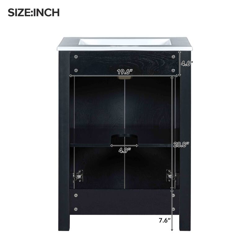 Small Bathroom Vanity Cabinet with Ceramic Sink, 24" Ceramic Integrated Basin