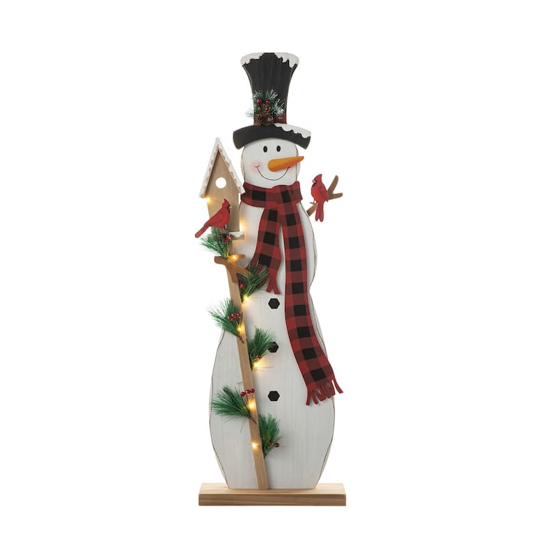 Glitzhome 36"H Lighted Wooden Christmas Snowman Or Santa Porch Decor - Snowman - Snowman with Birds - Snowman/Porch Sign/Christmas Porch Sign