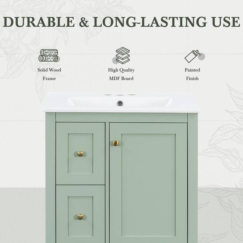 24-Inch Bathroom Vanity with Storage, Adjustable Shelf, Removable Dividers
