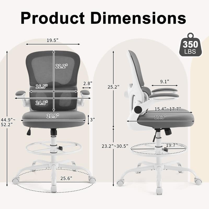 Breathable Mesh Tall Office Chair Drafting Chair With Adjustable Footrest Ring