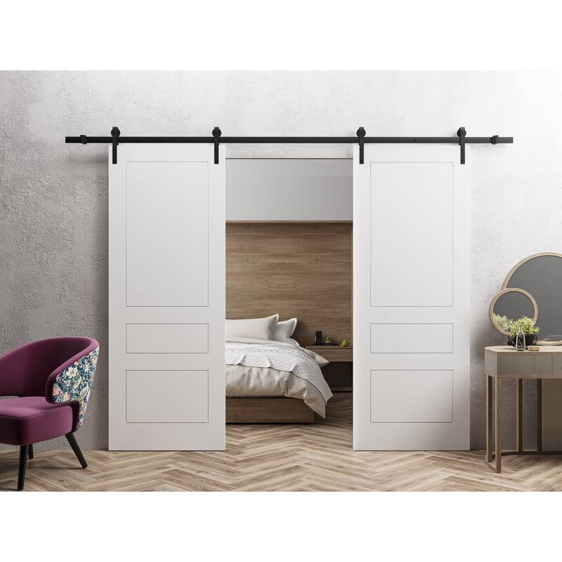 Modern Double Barn Door / Mela 0733 Painted White / 13FT Silver Rail Track Set / Solid Panel Interior Doors