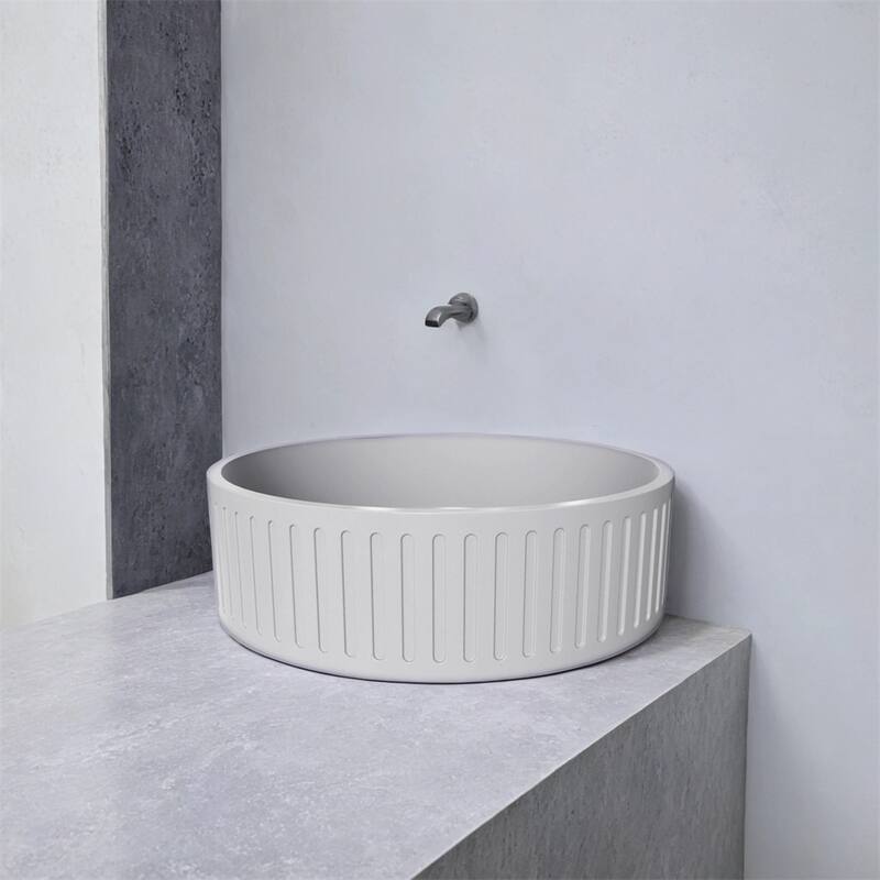 15'' Concrete Vessel Round Modern Gray Bathroom Sink