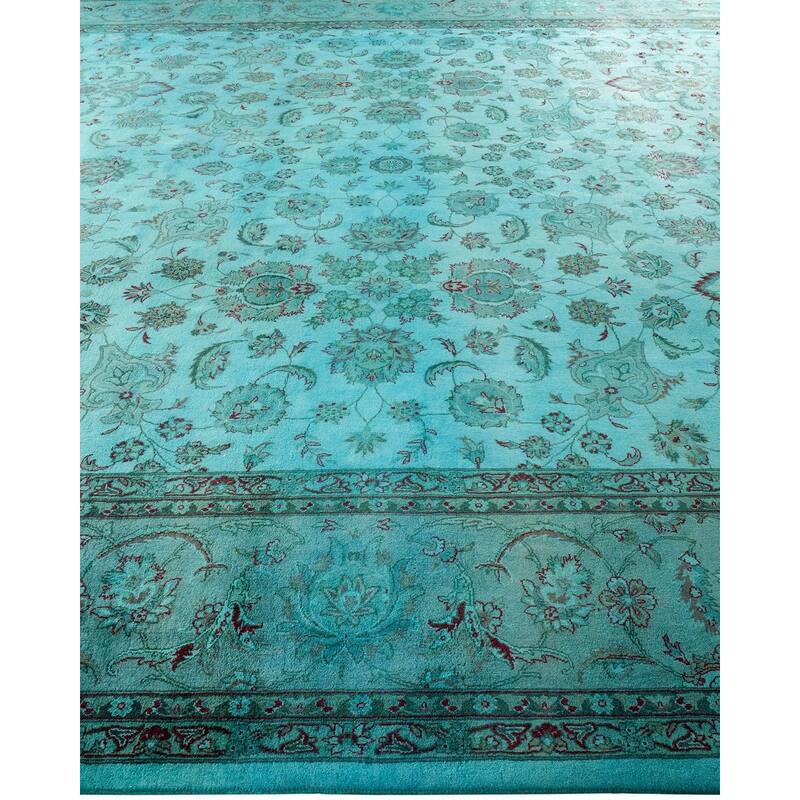 Overton Hand Knotted Wool Vintage Inspired Modern Contemporary Overdyed Blue Area Rug - 10' 1" x 14' 4"