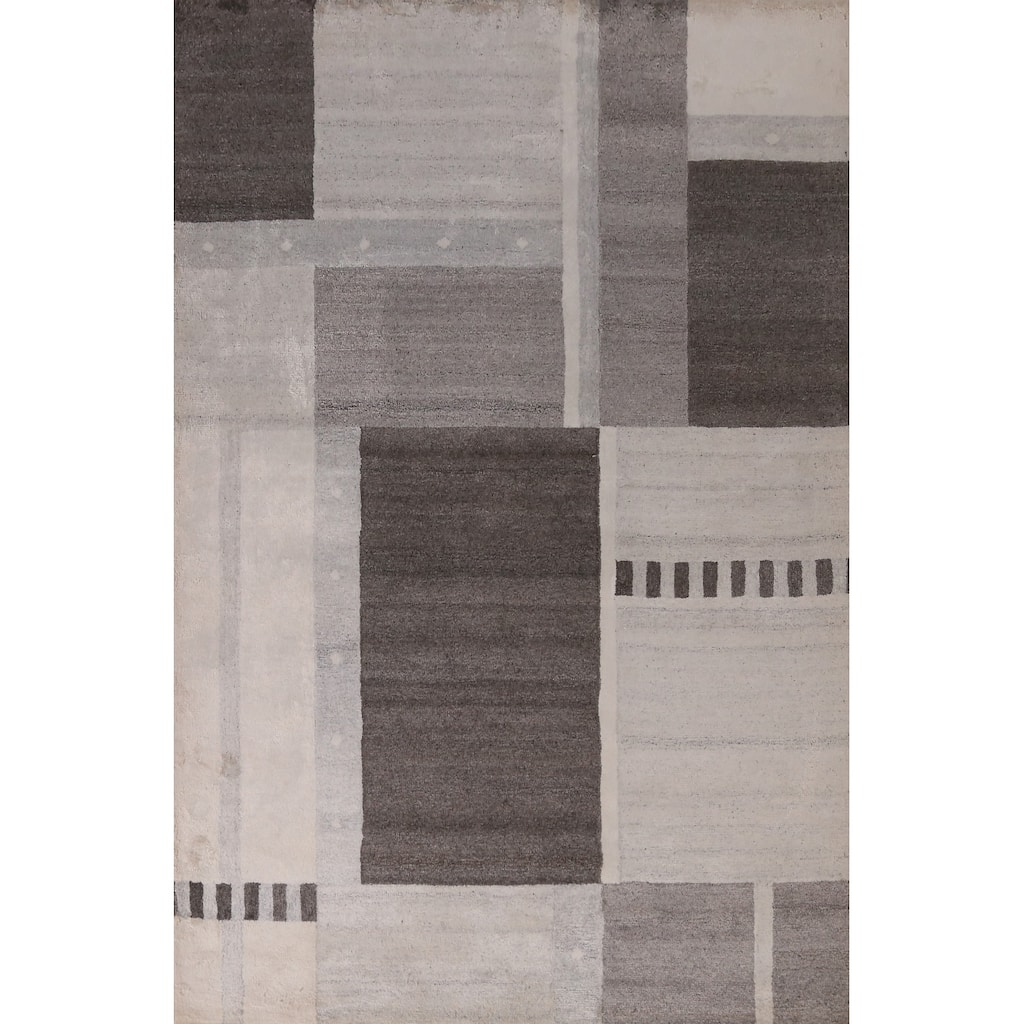 Grey Modern Indian Area Rug Handmade Wool Carpet - 5'3" x 7'7"