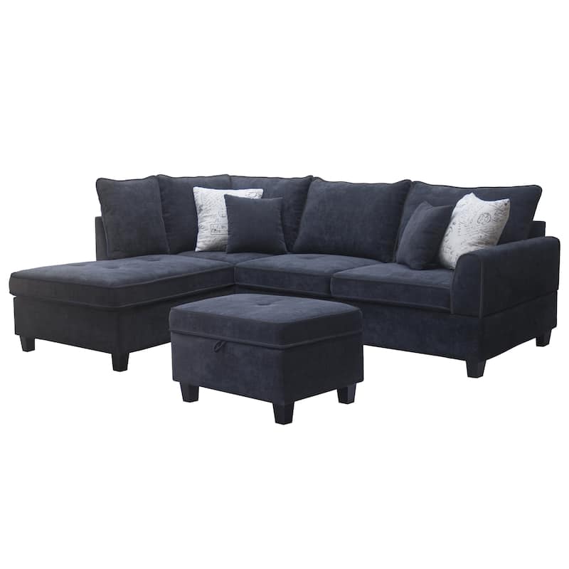 Harmony 99"W Fabric Sectional Sofa with Left-Facing Chaise and Storage Ottoman