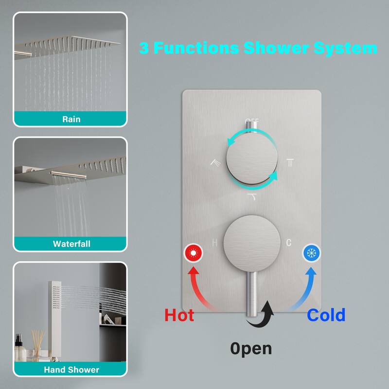 Rainfall Shower System With Hand shower And Concealed Pressure Balance Valve