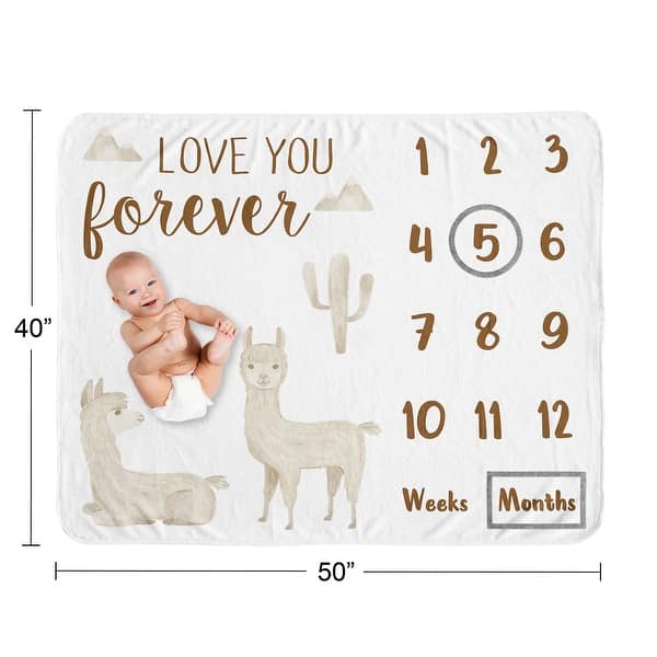 Boho Llama Boy Girl Baby Monthly Milestone Blanket - Neutral Beige Taupe Bohemian Southwest Aztec Watercolor Mountain Farmhouse