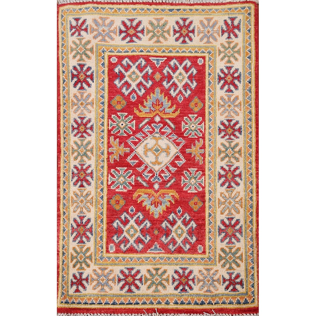 Red Kazak Oriental Accent Rug Hand-Knotted Wool Carpet - 2'0" x 3'1"