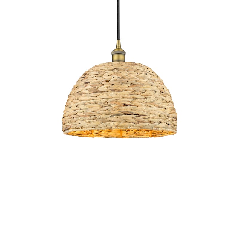 Innovations Lighting 616-1P-13-16 Woven Rattan Pendant Woven Rattan - Brushed Brass / Natural