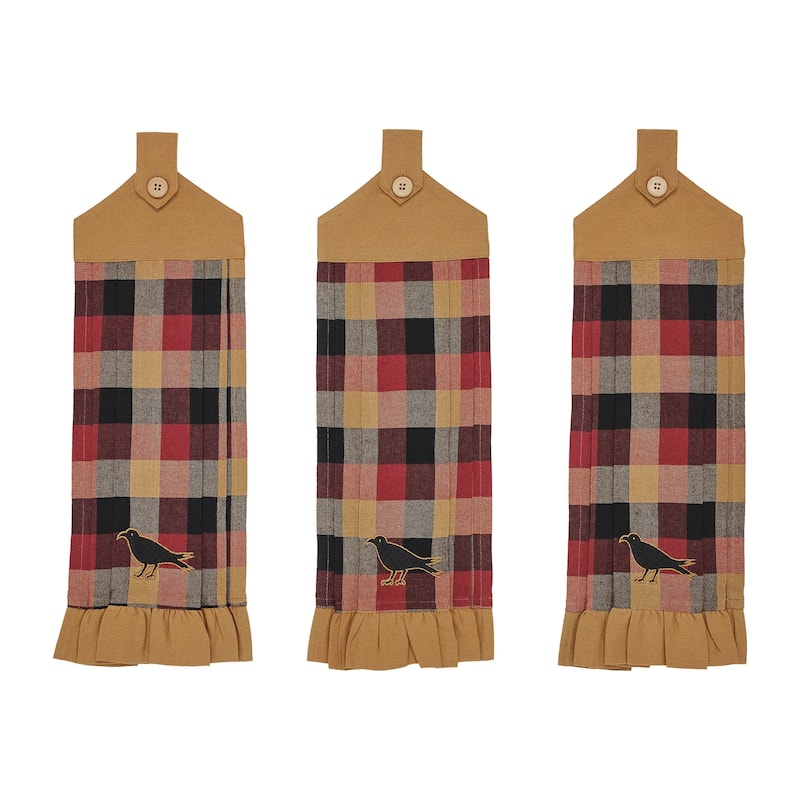 Heritage Farms Primitive Check Button Loop Tea Towel Set of 3