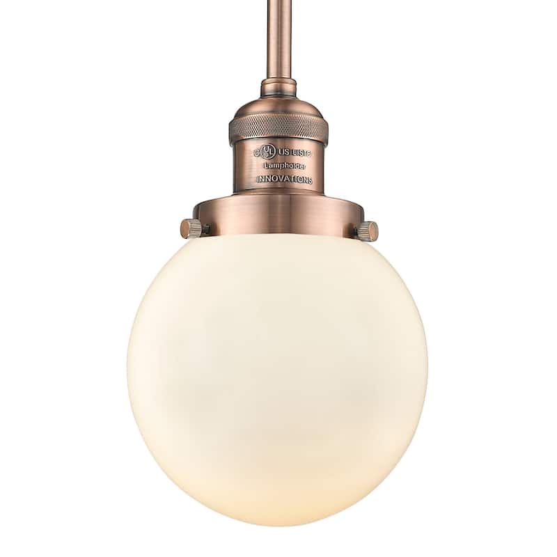 Innovations Lighting Beacon Single Light 6" Wide Mini Pendant with - Antique Copper / Matte White Cased