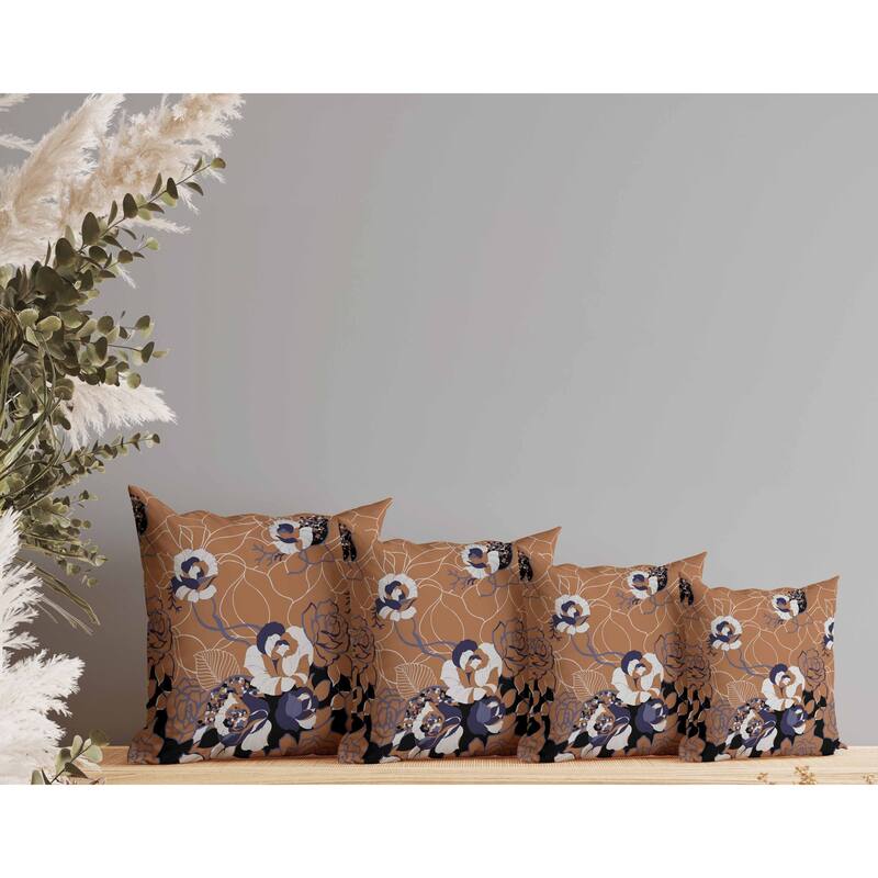 Regal Rose Retreat Indoor/Outdoor Reversible Throw Pillow Copper and Blue
