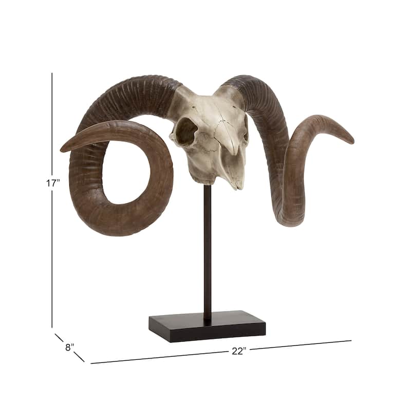 Polystone Ram Skull Decorative Sculpture - Brown - Roche River Decor