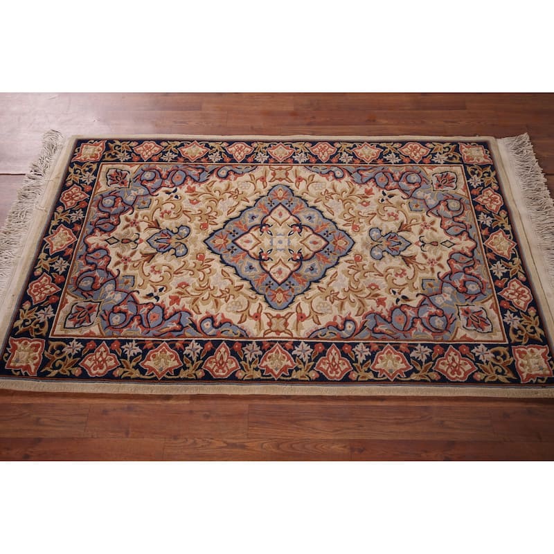 Floral Art Deco Chinese Foyer Rug Hand-Knotted Wool Carpet - 3'2"x 5'1"