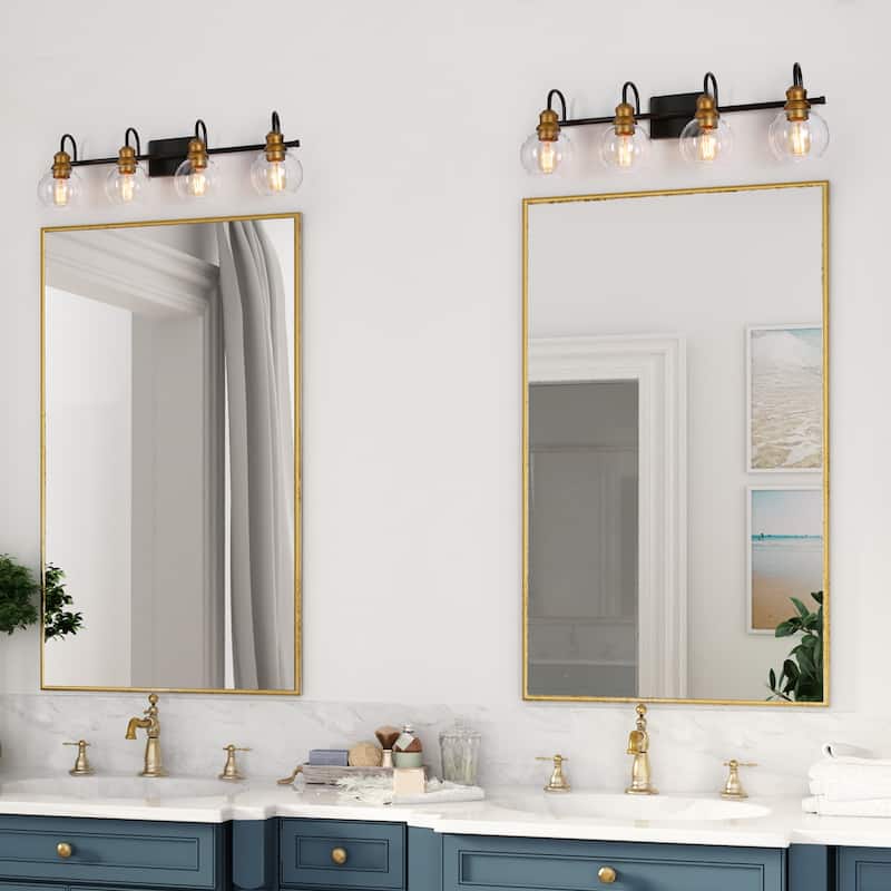 Olia Modern Black Gold 3/4/5-Light Bathroom Vanity Lights Globe Glass Wall Sconces