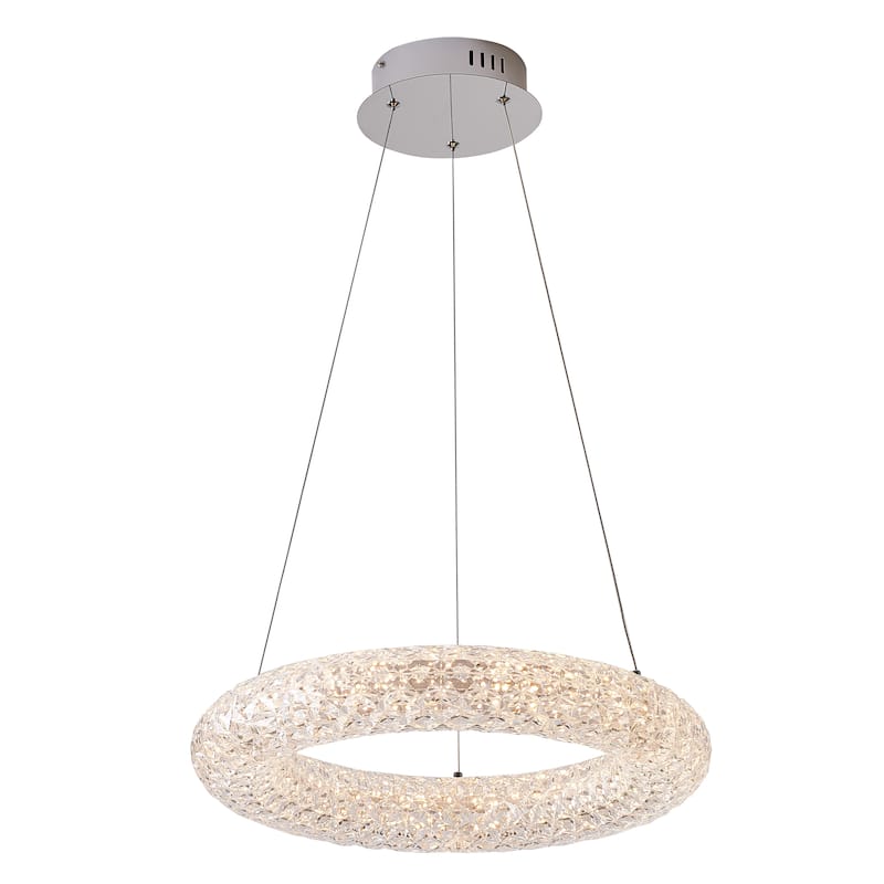 1-Light Chrome LED Chandelier With A Clear Acrylic Halo Ring