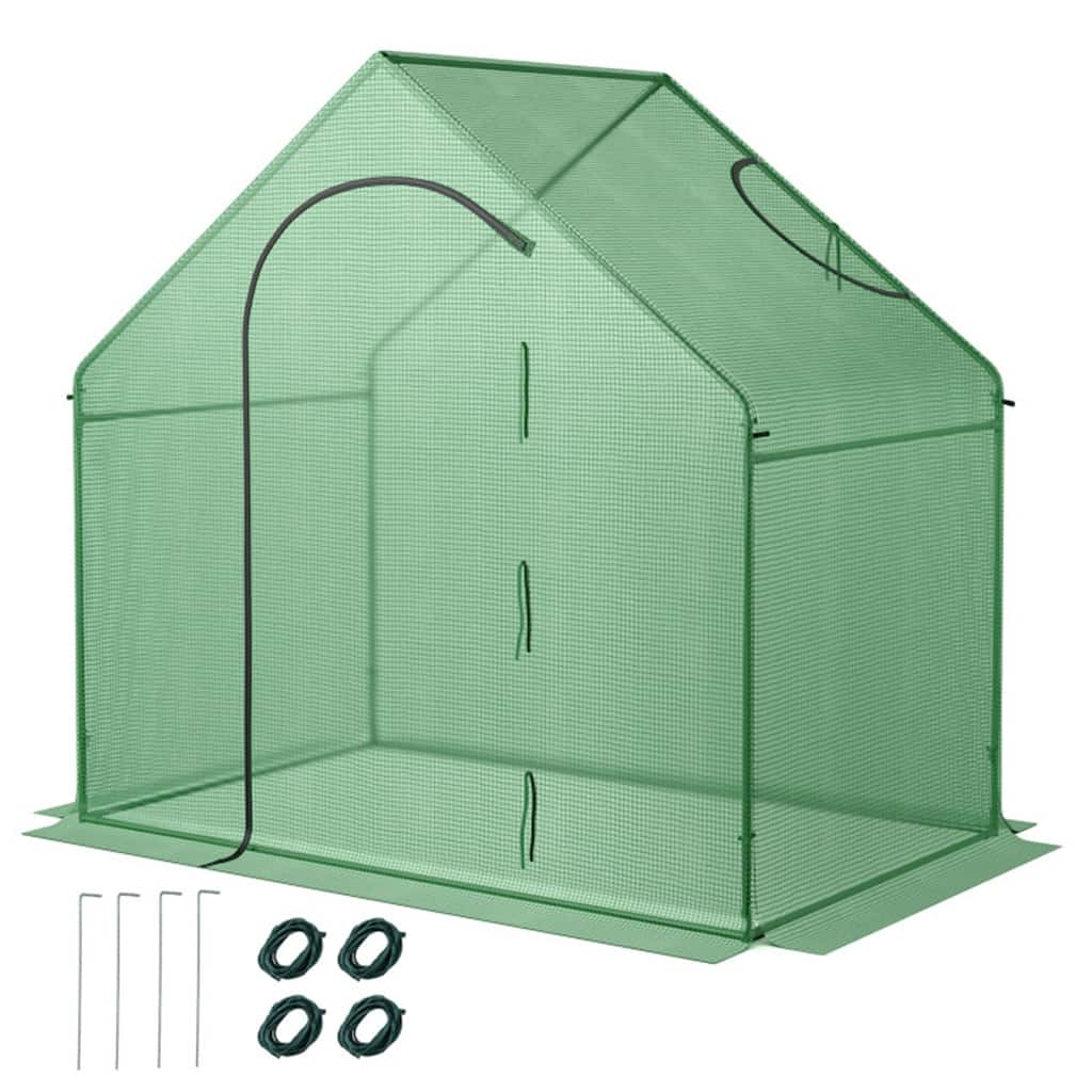 Green PE-Coated Metal Mini Walk-In Greenhouse with Roll-Up Door