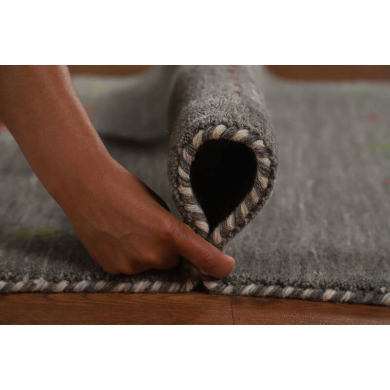 Hand Knotted Oriental 100% Wool Carpet Tribal Tribal Greys & Charcoal Gabbeh Area Rug - 4' 11'' X 3' 0''