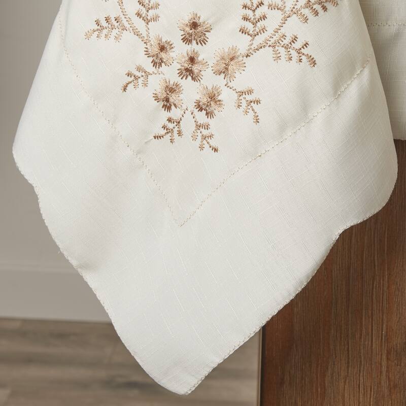 Violet Linen Blossom Embroidered Vintage Pattern Tablecloth