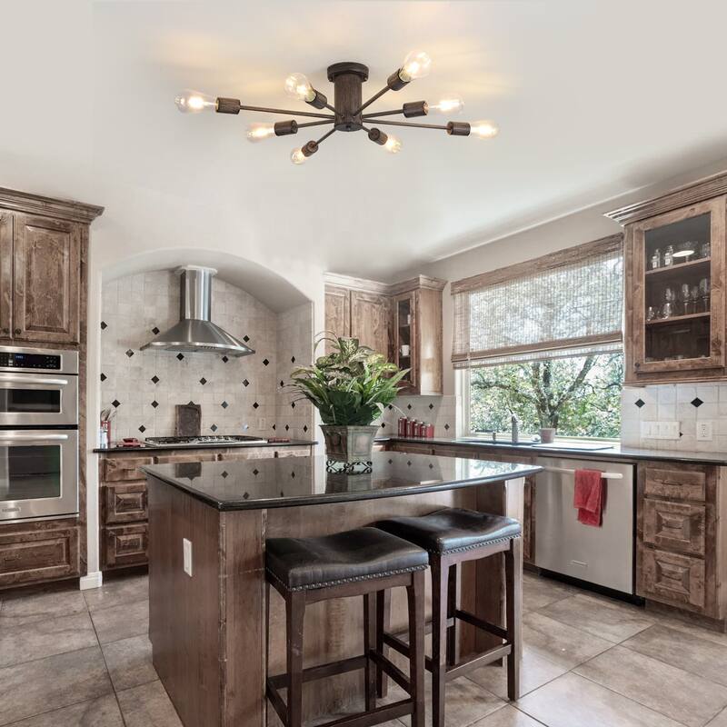 8-Light Sputnik Chandelier, Semi-Flush Mount Ceiling Light with Sputnik Shade for Living Room Kitchen Island Dining Foyer