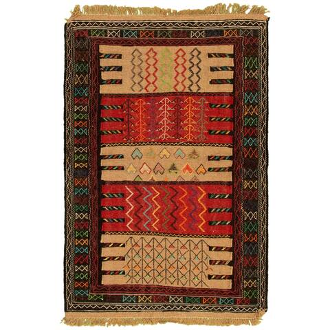 ECARPETGALLERY Flat-weave Ottoman Natura Red Wool Kilim - 3'7 x 5'7