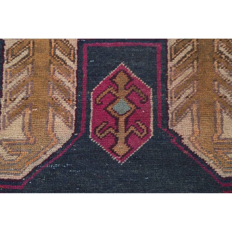 Navy Blue Meshkin Persian Vintage Runner Rug Handmade Wool Carpet - 4'3"x 11'8"