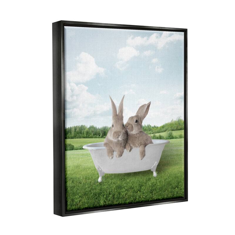 Stupell Bunnies in Tub Landscape Framed Floater Canvas Wall Art Design by Lettered and Lined