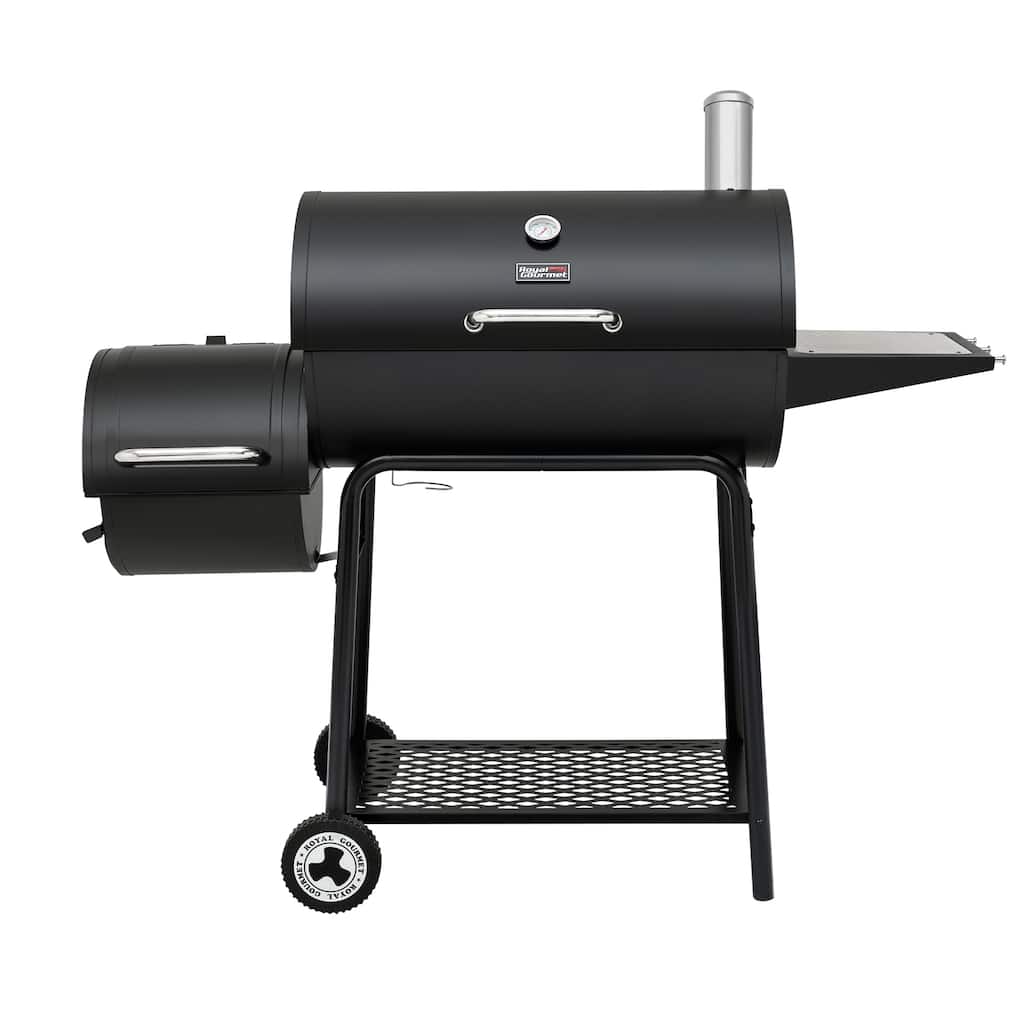 Royal Gourmet 30-Inch Barrel Charcoal Grill with Offset Smoker, 811 Square Inches, Patio and Parties, Black