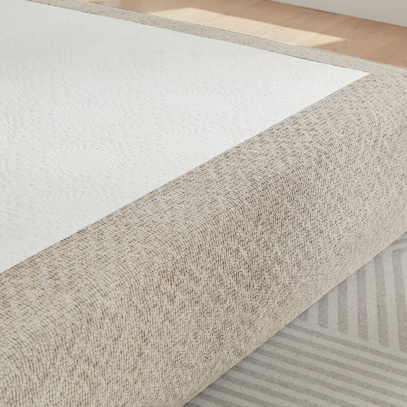 Roomfitters Modern Upholstered Platform Bed, Low Profile Chenille Bed Frame with Padded Headboard for Bedroom