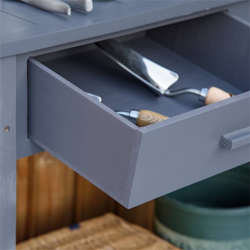 Grey Solid Wood Potting Table with Drawers Top Shelf and Bottom Storage for Gardening - 41.25" W x 16.5" D x 55.75" H