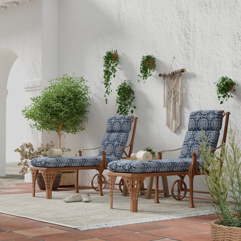 72" x 22" Outdoor Chaise Lounge Cushion with Ties and Loop - 72'' L x 22'' W x 3.5'' H - Dresden Midnight