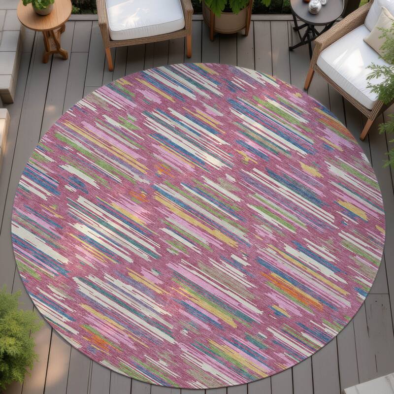 Machine Washable Indoor/ Outdoor Modern Trellis Chantille Rug - Blush - 8' x 8'