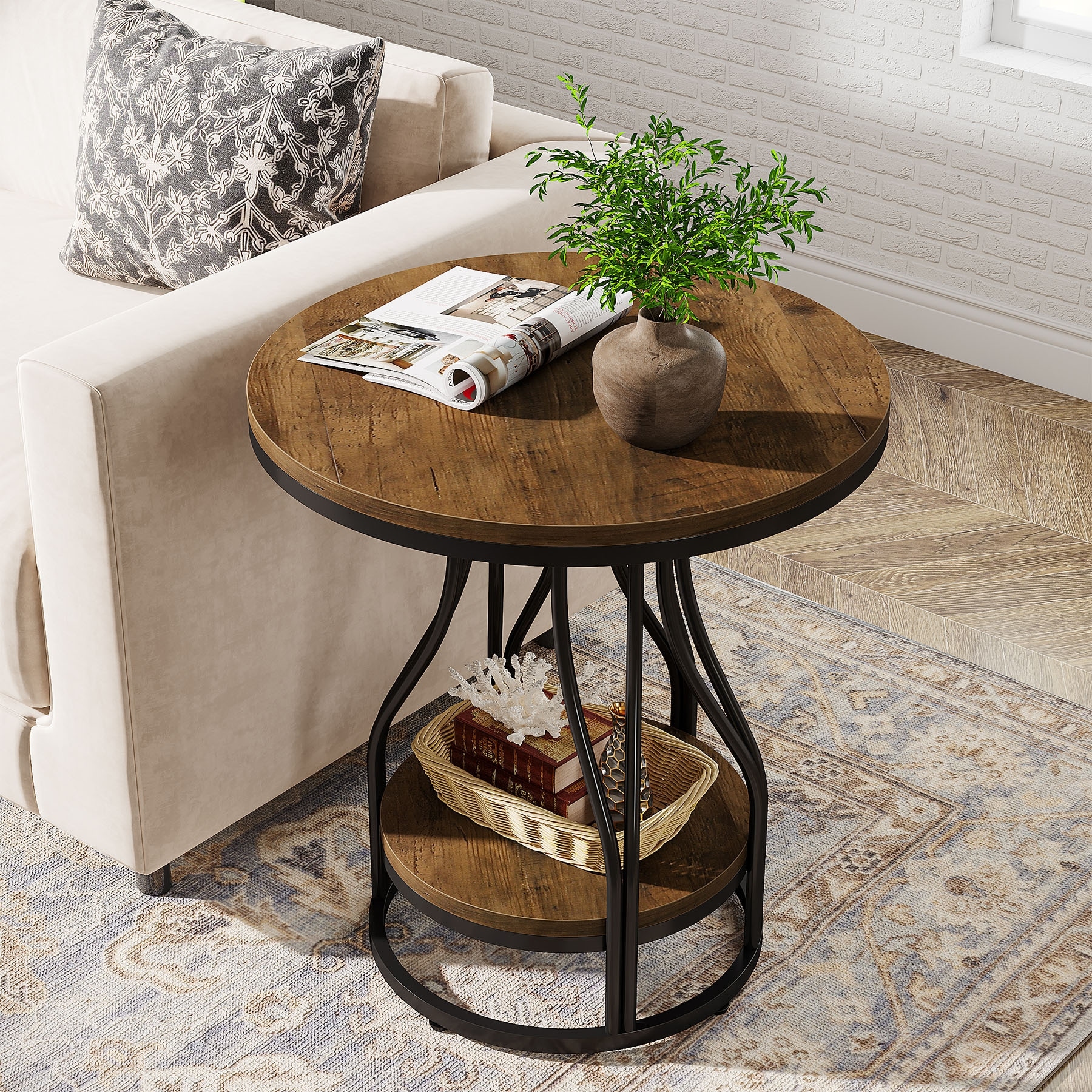 Round-Side-Table-White-Gold-