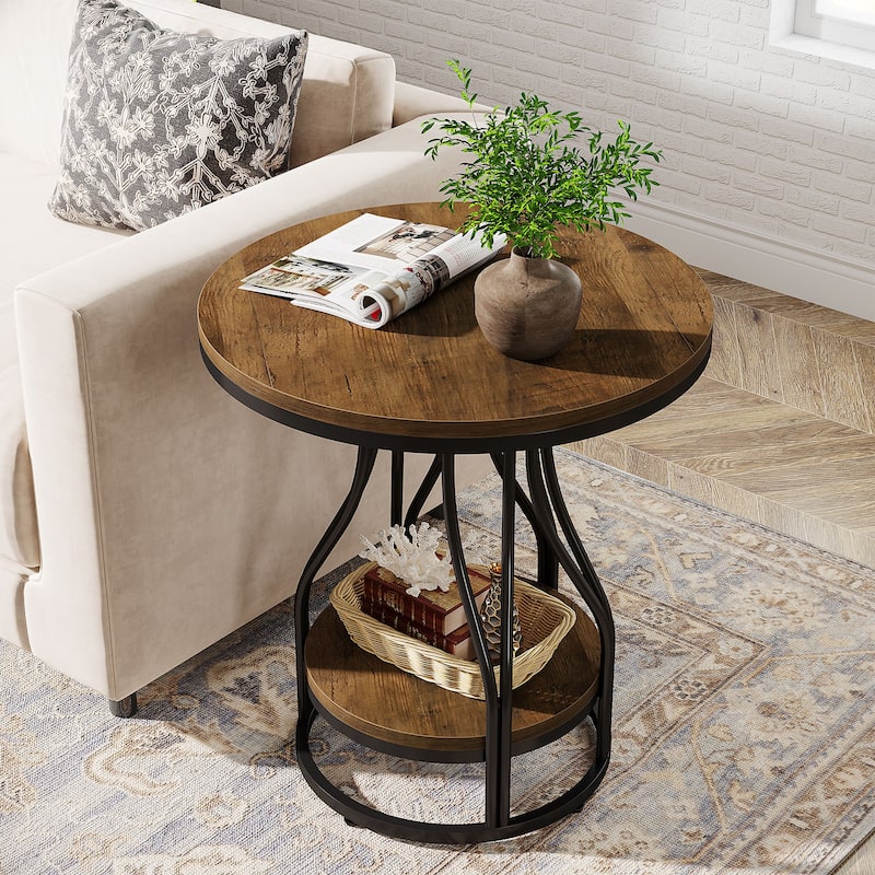 Small Round Side End Table with Storage for Living Room
